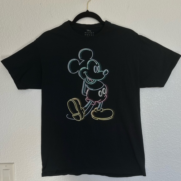 Black T-Shirt with Neon Mickey Mouse Design Fits like a Small Adult - Picture 4 of 11